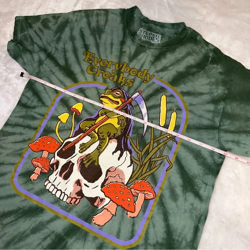 Steven Rhodes Green Tie-Dye "Everybody Croaks" Frog Skull T-Shirt Size Small - Picture 9 of 10